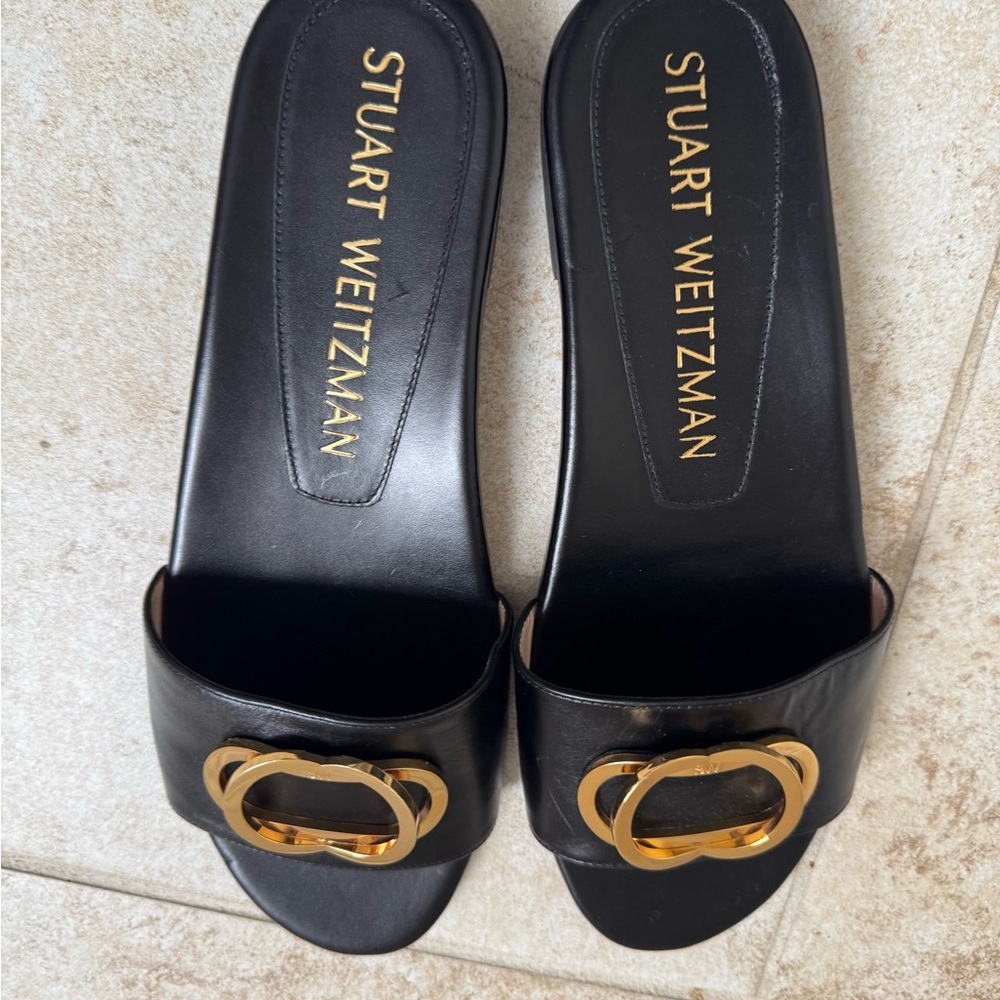 Stuart Weitzman Black and Gold Sandals - Picture 13 of 13